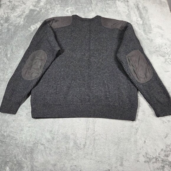 Cabelas Sweater Mens Large Gray Wool Ribbed Elbow Patch Hunting Pullover - Picture 6 of 8